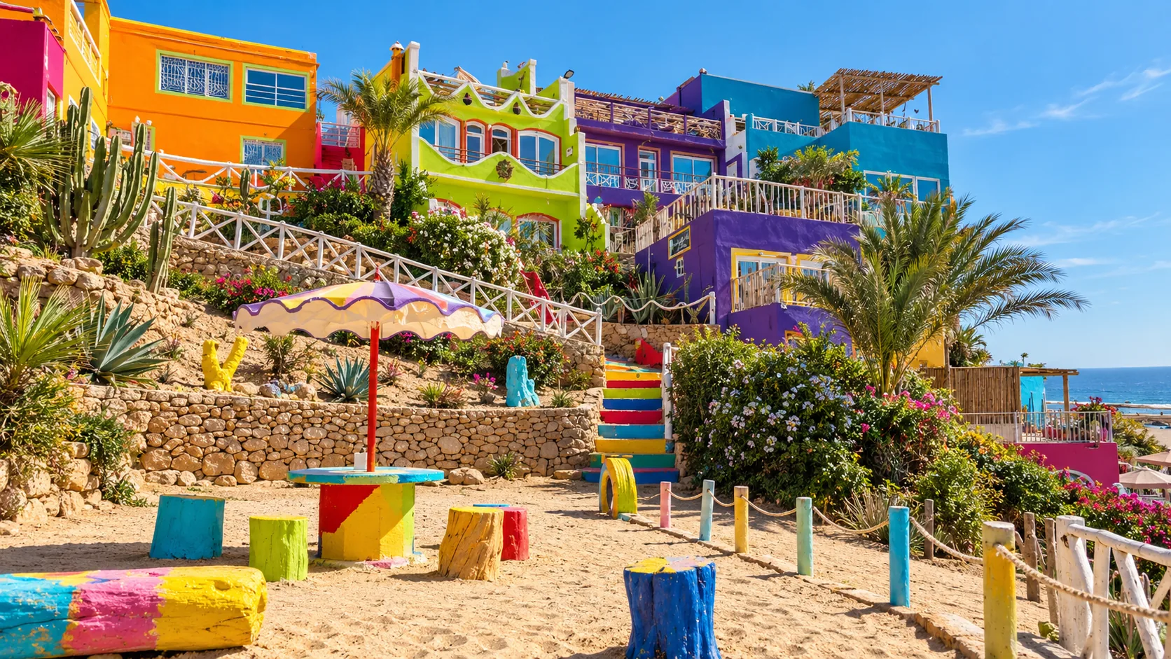 Colorful buildings at Aghroud village